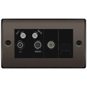 BG Electrical Nexus Metal Black Nickel - Quadplex, 2 x sat, BT outlet and co-ax returned - screened