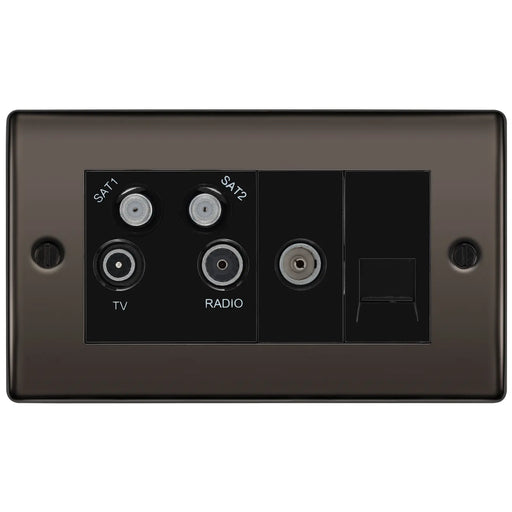 BG Electrical Nexus Metal Black Nickel - Quadplex, 2 x sat, BT outlet and co-ax returned - screened