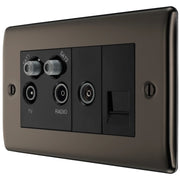 BG Electrical Nexus Metal Black Nickel - Quadplex, 2 x sat, BT outlet and co-ax returned - screened
