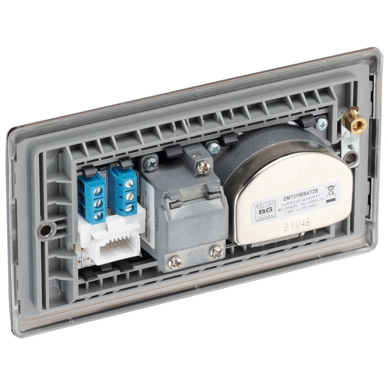 BG Electrical Nexus Metal Black Nickel - Quadplex, 2 x sat, BT outlet and co-ax returned - screened
