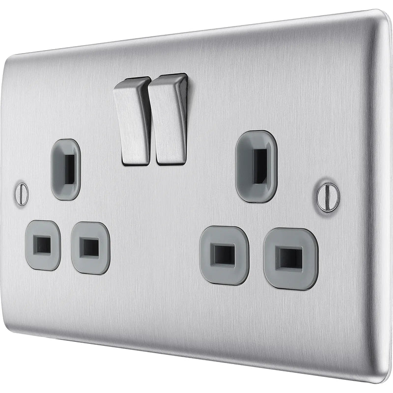 BG Electrical Nexus Metal Brushed Steel - Double, switched, double pole