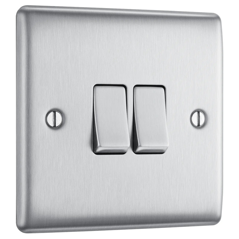 BG Electrical Nexus Metal Brushed Steel - Double, 2 way switch