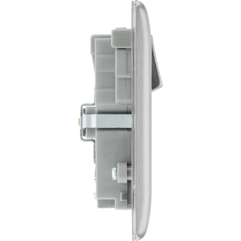 BG Electrical Nexus Metal Brushed Steel - Double switched single pole, with USB A + C (22W)