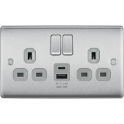 BG Electrical Nexus Metal Brushed Steel - Double switched single pole, with USB A + C (12W)