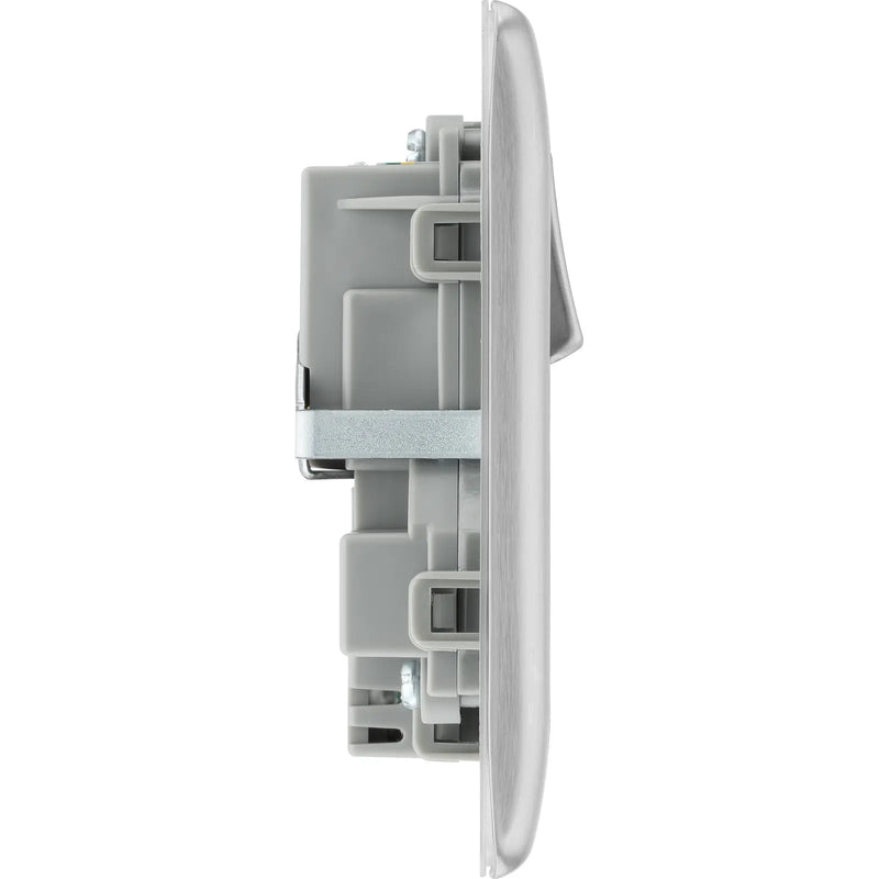 BG Electrical Nexus Metal Brushed Steel - Double switched single pole, with USB A + C (12W)