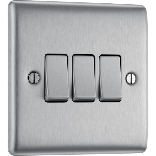 BG Electrical Nexus Metal Brushed Steel - Triple, 2 way switch