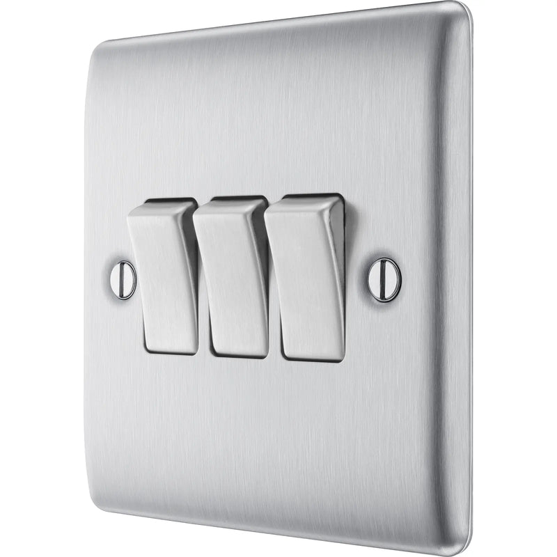 BG Electrical Nexus Metal Brushed Steel - Triple, 2 way switch