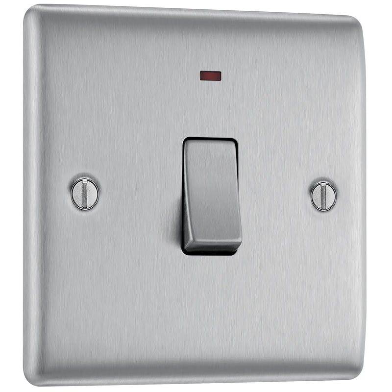 BG Electrical Nexus Metal Brushed Steel - 20A, double pole, with indicator