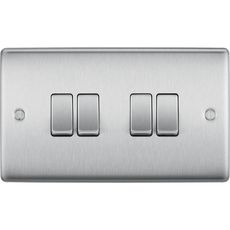 BG Electrical Nexus Metal Brushed Steel - Quadruple, 2 way switch