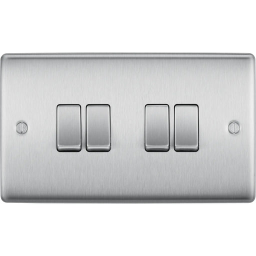 BG Electrical Nexus Metal Brushed Steel - Quadruple, 2 way switch