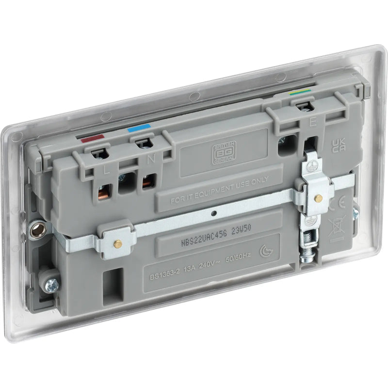 BG Electrical Nexus Metal Brushed Steel - Double switched single pole, with USB A + C (45W)