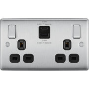 BG Electrical Nexus Metal Brushed Steel - Double switched single pole, with USB A + C (22W)