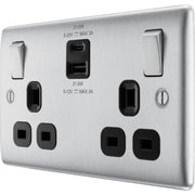 BG Electrical Nexus Metal Brushed Steel - Double switched single pole, with USB A + C (22W)