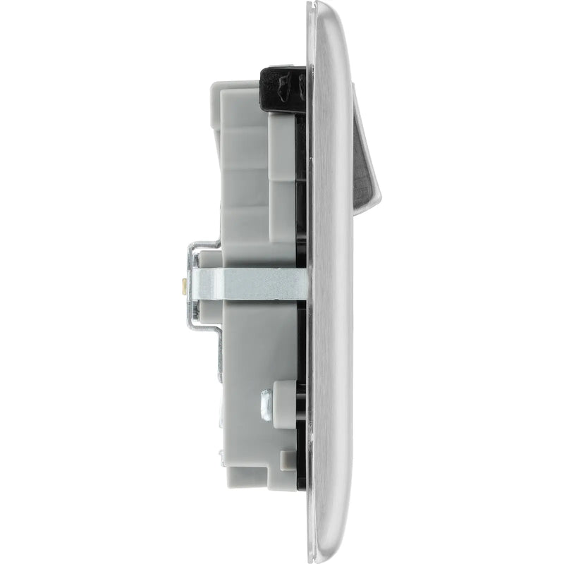 BG Electrical Nexus Metal Brushed Steel - Double switched single pole, with USB A + C (22W)