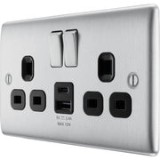 BG Electrical Nexus Metal Brushed Steel - Double switched single pole, with USB A + C (12W)