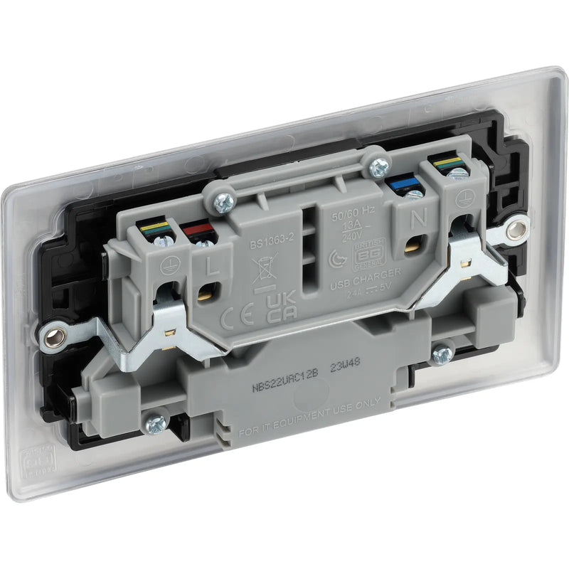 BG Electrical Nexus Metal Brushed Steel - Double switched single pole, with USB A + C (12W)