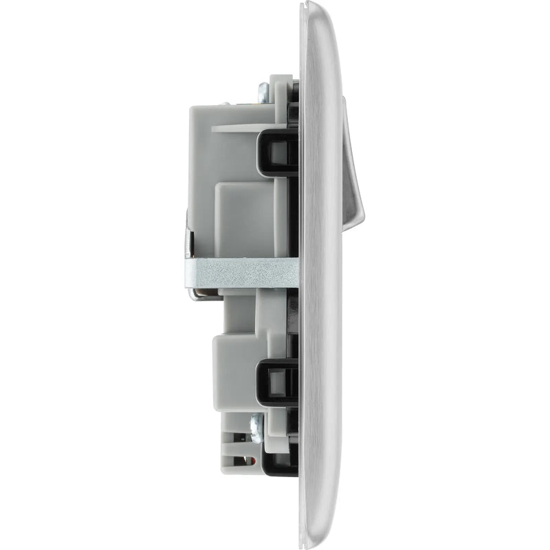 BG Electrical Nexus Metal Brushed Steel - Double switched single pole, with USB A + C (12W)