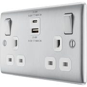 BG Electrical Nexus Metal Brushed Steel - Double switched single pole, with USB A + C (22W)
