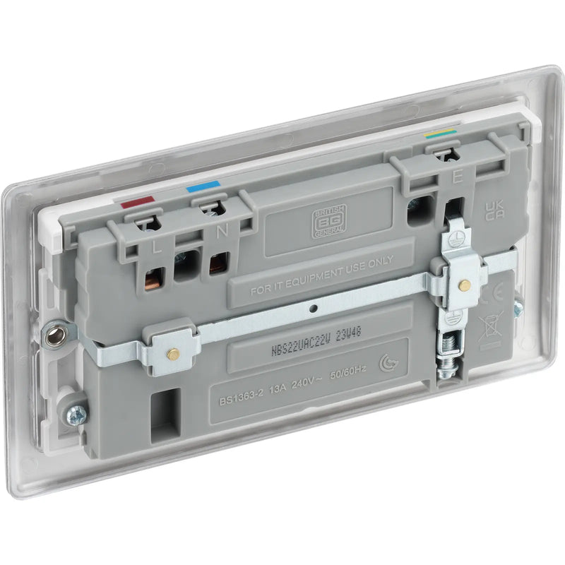 BG Electrical Nexus Metal Brushed Steel - Double switched single pole, with USB A + C (22W)