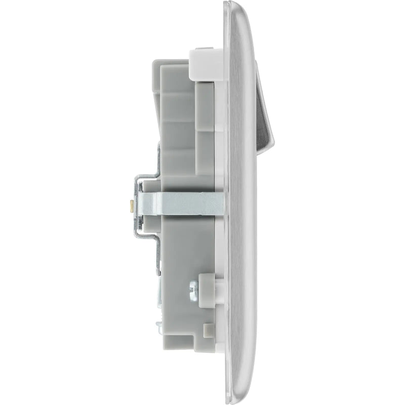 BG Electrical Nexus Metal Brushed Steel - Double switched single pole, with USB A + C (22W)