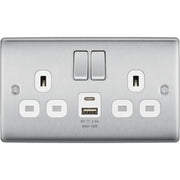 BG Electrical Nexus Metal Brushed Steel - Double switched single pole, with USB A + C (12W)