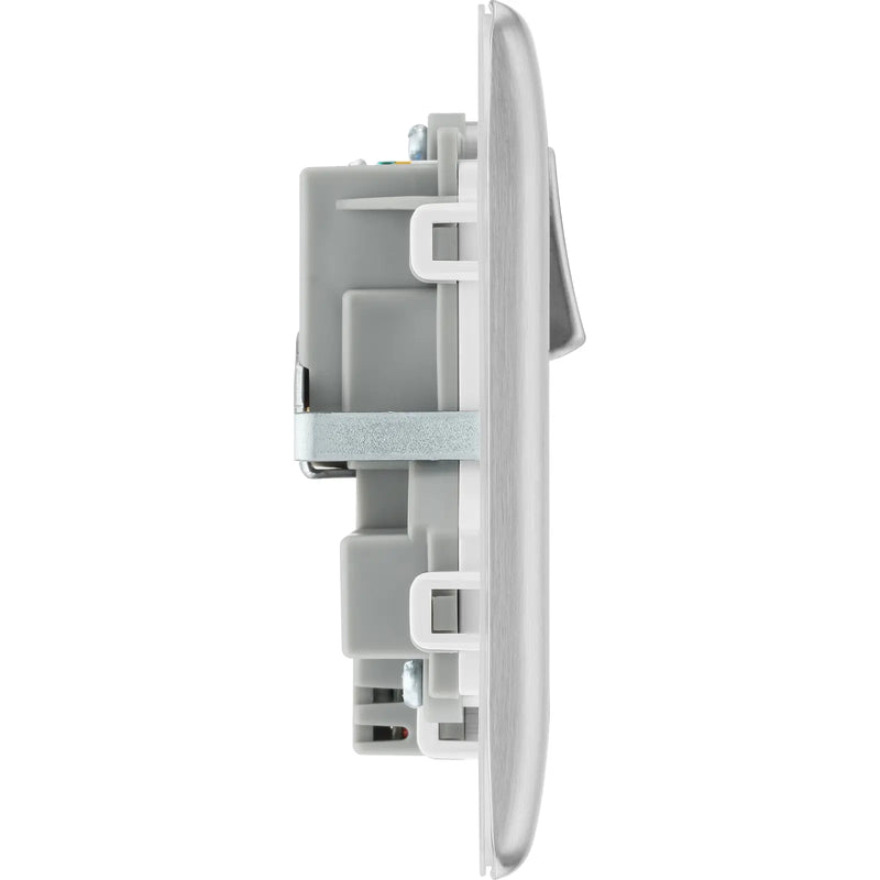BG Electrical Nexus Metal Brushed Steel - Double switched single pole, with USB A + C (12W)