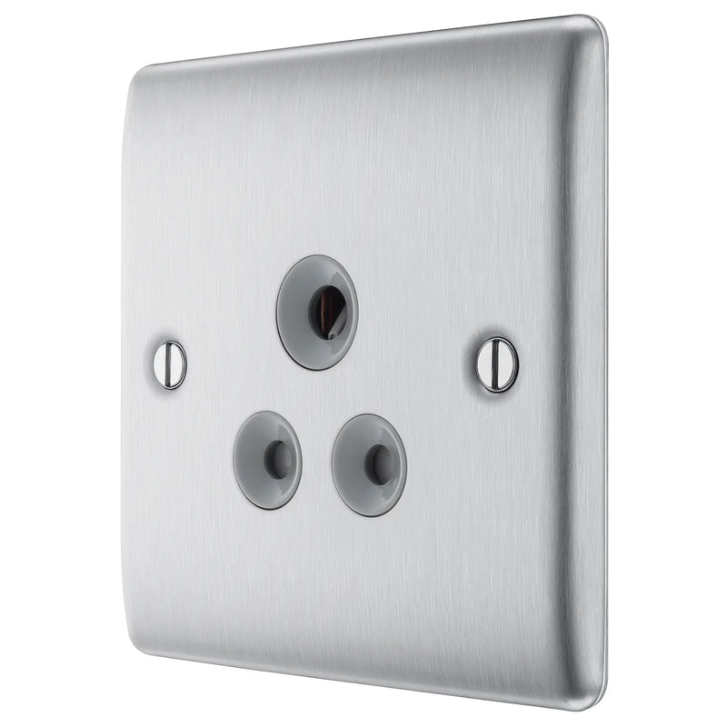 BG Electrical Nexus Metal Brushed Steel - 5A, single, unswitched, round pin