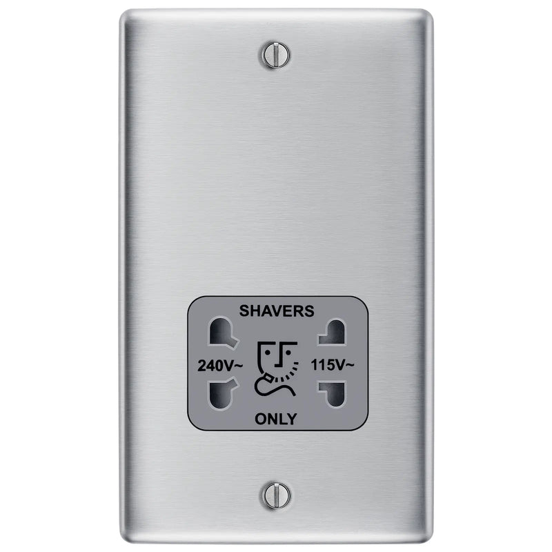 BG Electrical Nexus Metal Brushed Steel - 115/240V dual voltage shaver socket