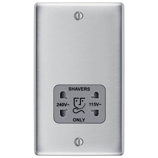 BG Electrical Nexus Metal Brushed Steel - 115/240V dual voltage shaver socket