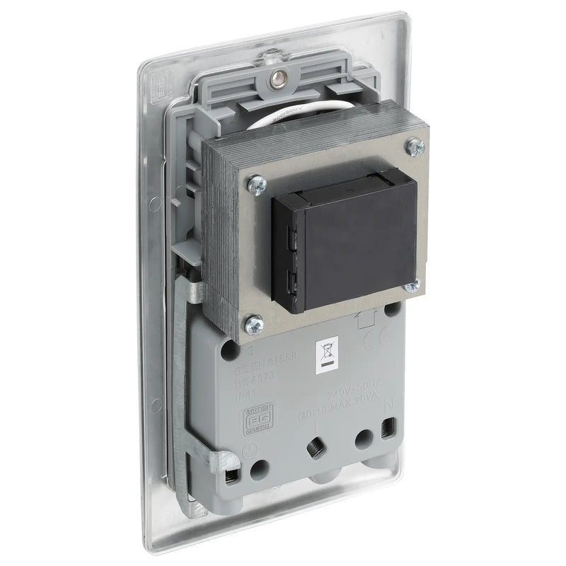 BG Electrical Nexus Metal Brushed Steel - 115/240V dual voltage shaver socket