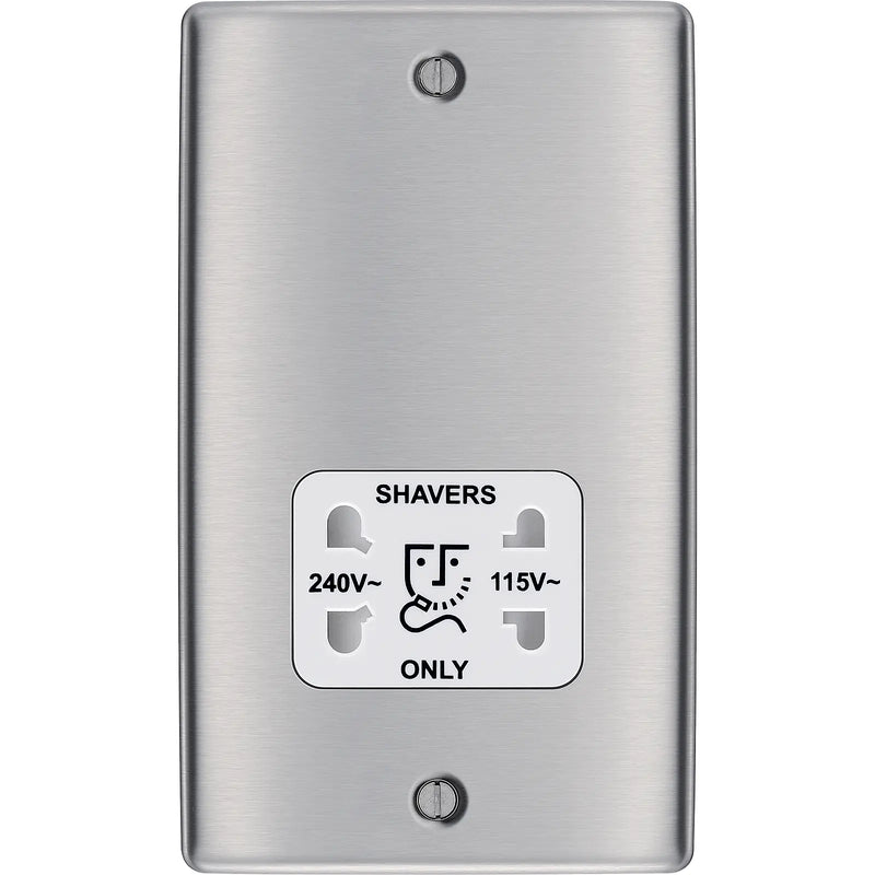 BG Electrical Nexus Metal Brushed Steel - 115/240V dual voltage shaver socket