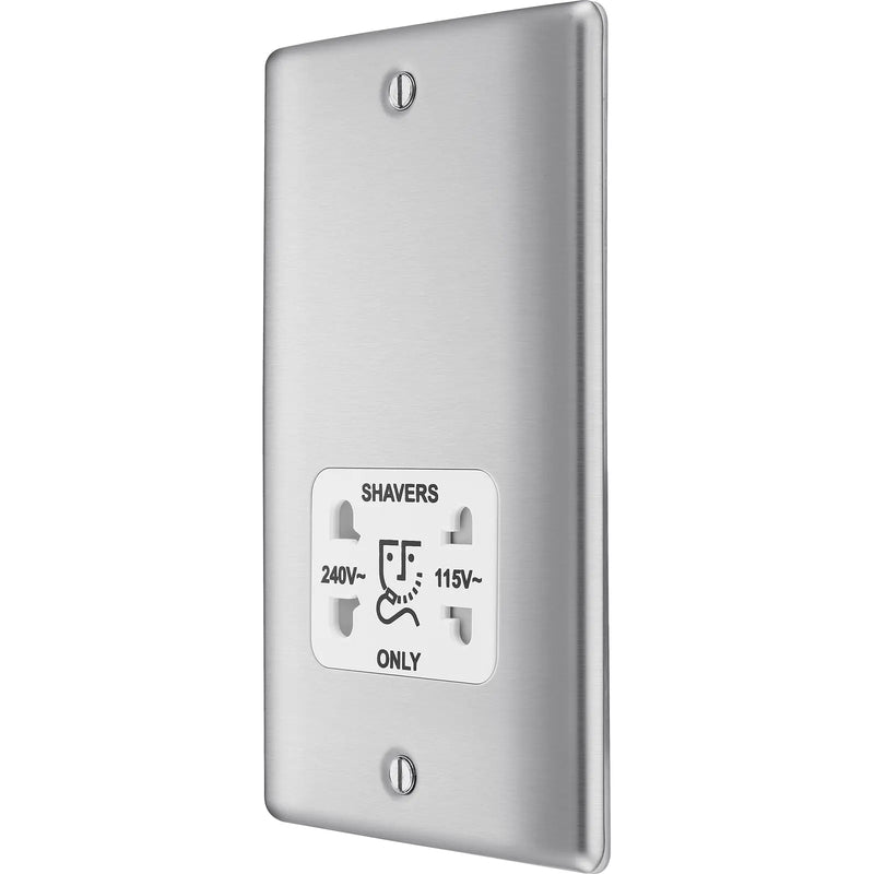 BG Electrical Nexus Metal Brushed Steel - 115/240V dual voltage shaver socket
