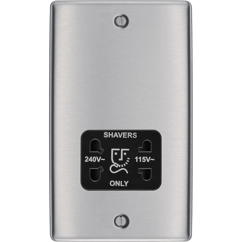 BG Electrical Nexus Metal Brushed Steel - 115/240V dual voltage shaver socket