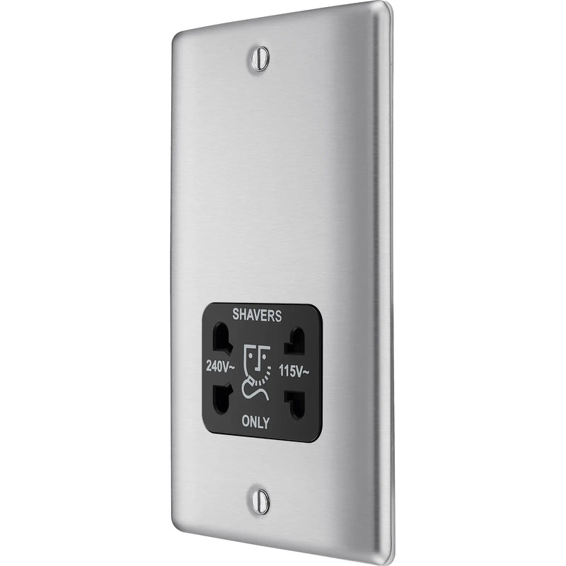 BG Electrical Nexus Metal Brushed Steel - 115/240V dual voltage shaver socket
