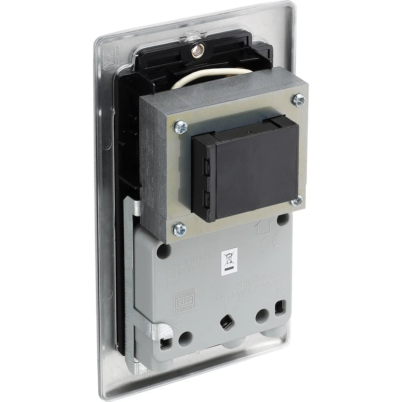 BG Electrical Nexus Metal Brushed Steel - 115/240V dual voltage shaver socket