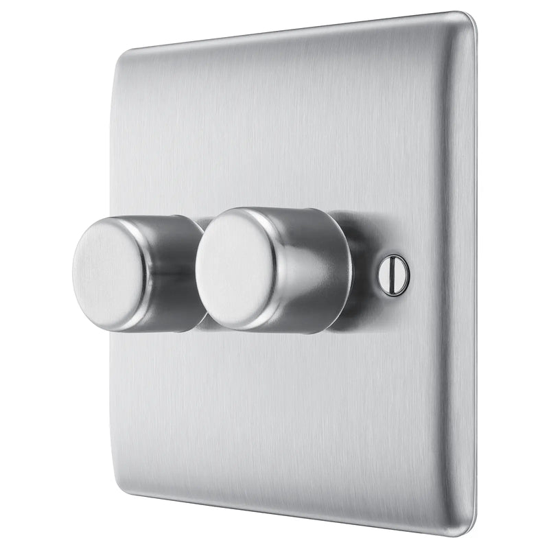 BG Electrical Nexus Metal Brushed Steel - Double, 2 way push 200W