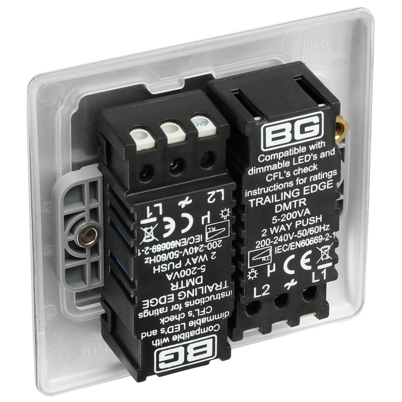 BG Electrical Nexus Metal Brushed Steel - Double, 2 way push 200W
