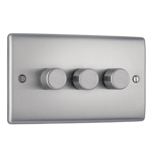 BG Electrical Nexus Metal Brushed Steel - Triple, 2 way push 200W