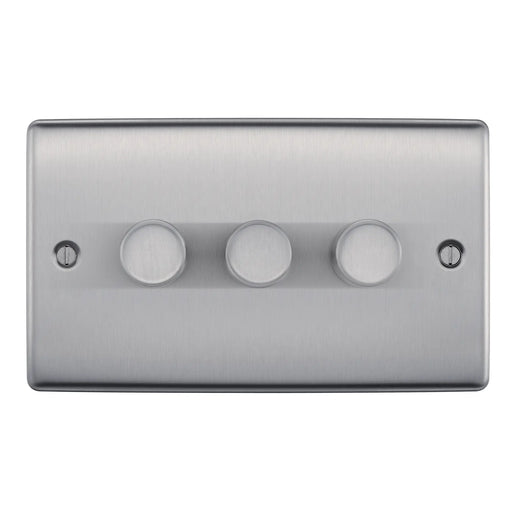 BG Electrical Nexus Metal Brushed Steel - Triple, 2 way push 200W