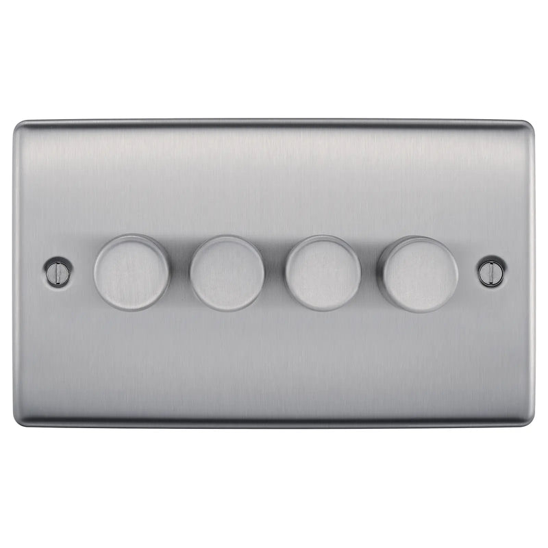 BG Electrical Nexus Metal Brushed Steel - Quadruple, 2 way push 200W