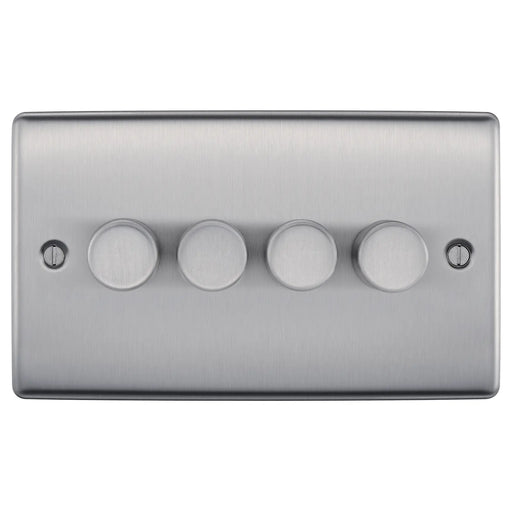 BG Electrical Nexus Metal Brushed Steel - Quadruple, 2 way push 200W