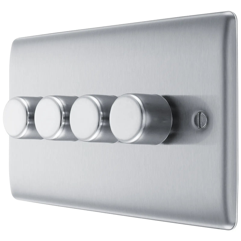 BG Electrical Nexus Metal Brushed Steel - Quadruple, 2 way push 200W