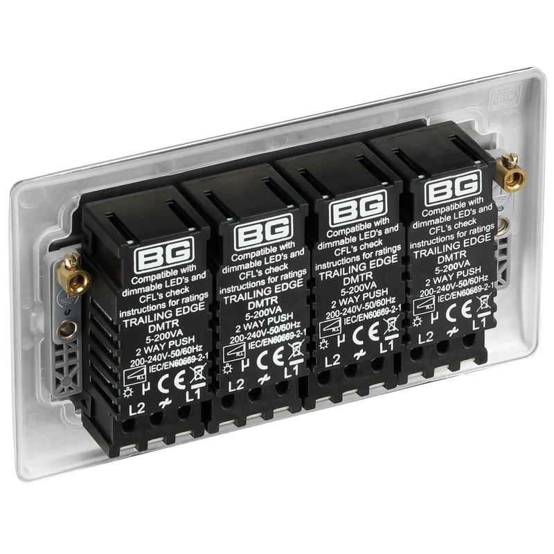 BG Electrical Nexus Metal Brushed Steel - Quadruple, 2 way push 200W