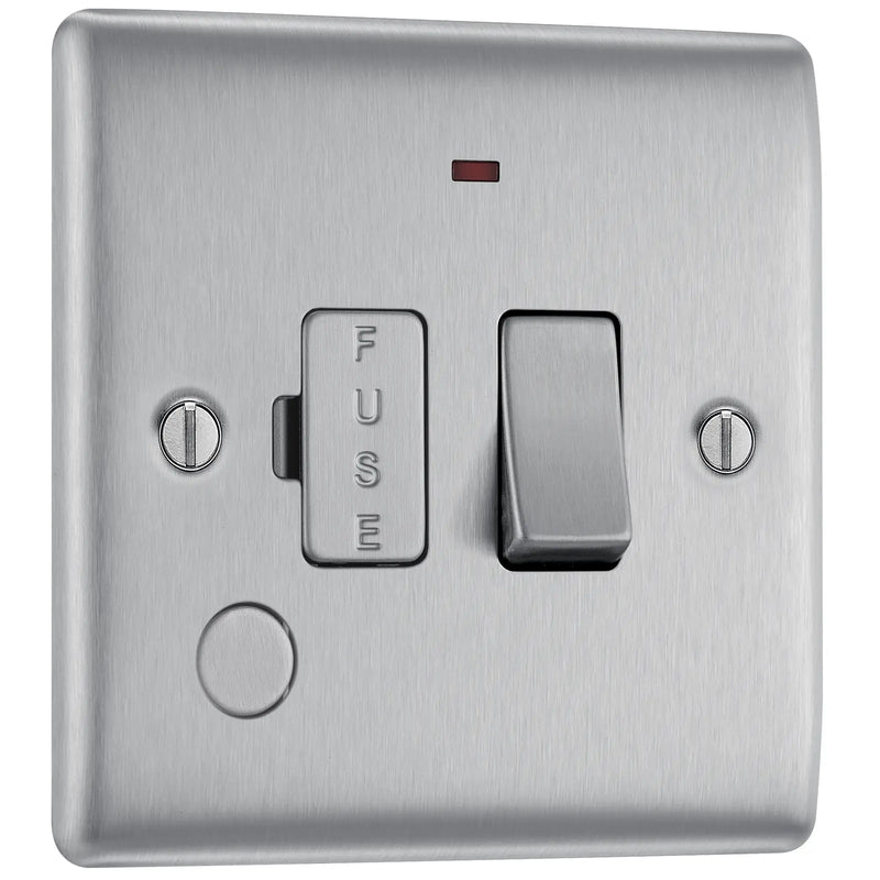 BG Electrical Nexus Metal Brushed Steel - Switched and fused with indicator and flex outlet