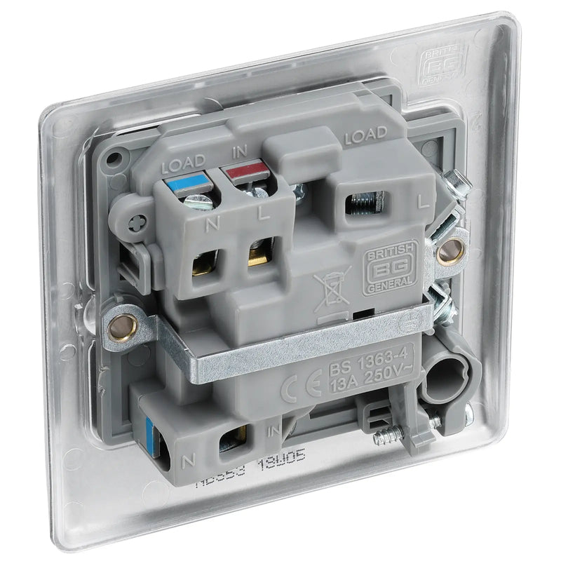 BG Electrical Nexus Metal Brushed Steel - Switched and fused with indicator and flex outlet