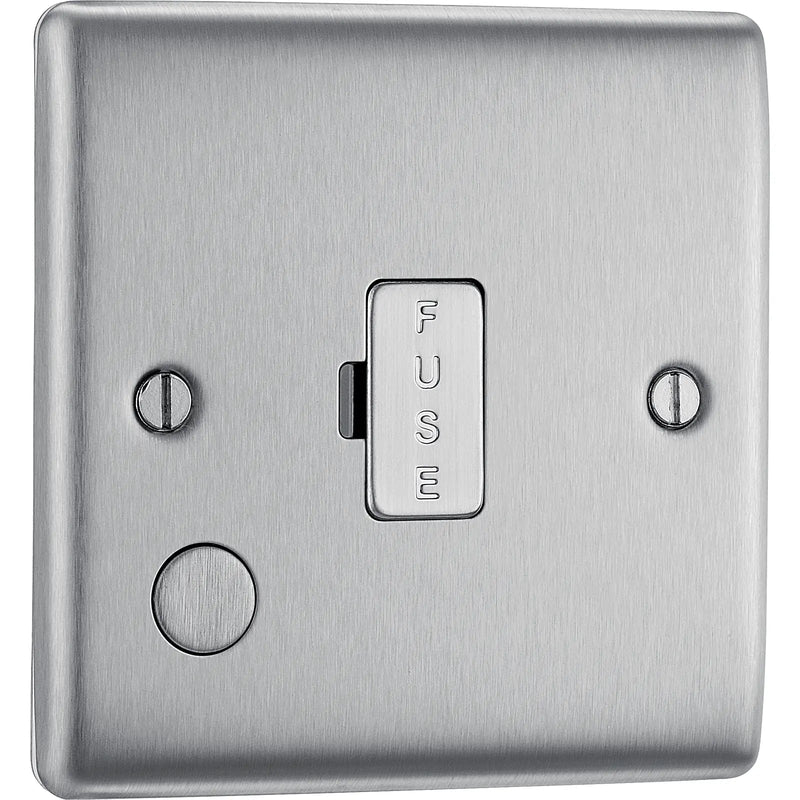 BG Electrical Nexus Metal Brushed Steel - Unswitched and fused with flex outlet