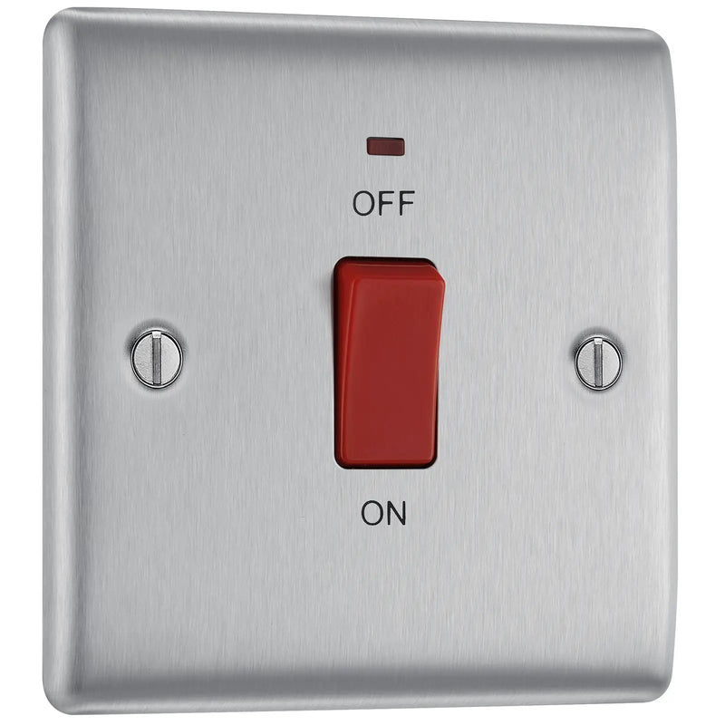 BG Electrical Nexus Metal Brushed Steel - 45A, double pole, single plate, with indicator