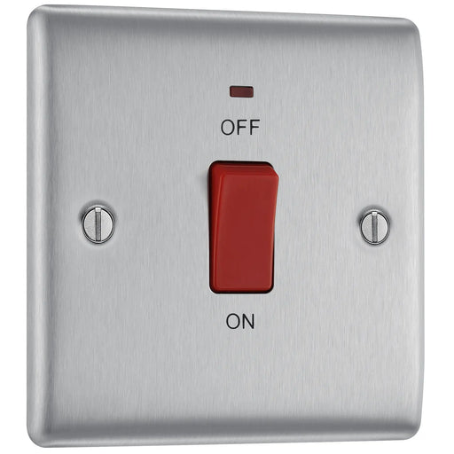 BG Electrical Nexus Metal Brushed Steel - 45A, double pole, single plate, with indicator