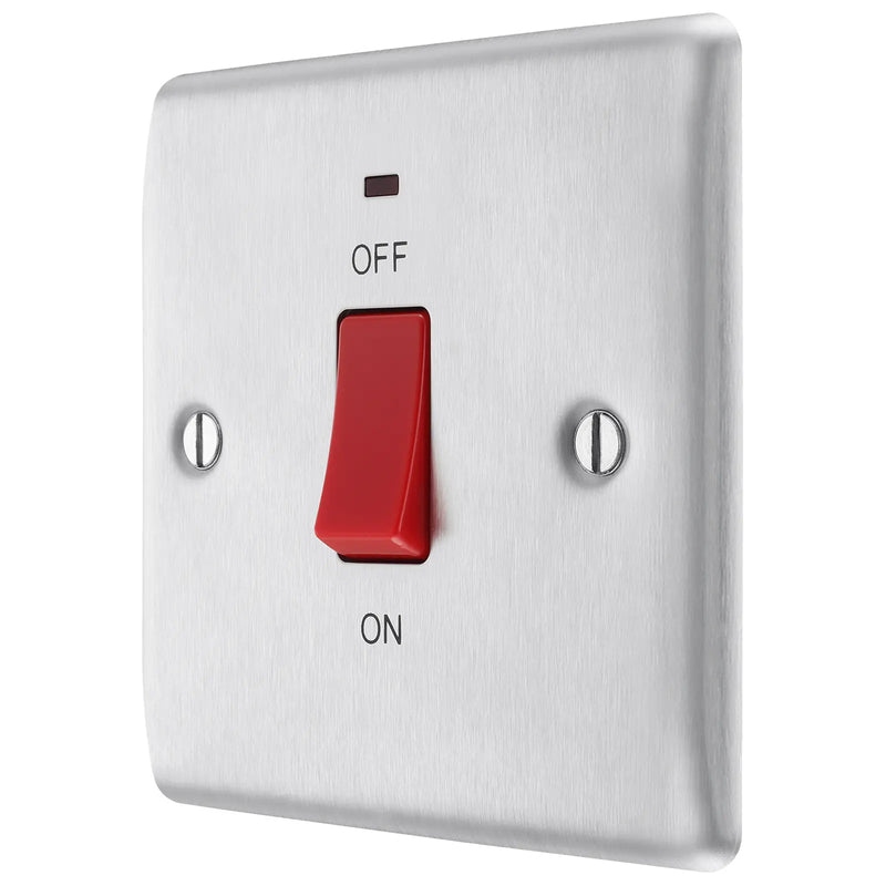 BG Electrical Nexus Metal Brushed Steel - 45A, double pole, single plate, with indicator