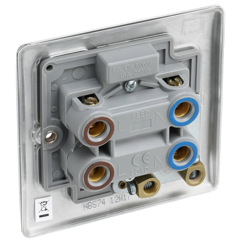 BG Electrical Nexus Metal Brushed Steel - 45A, double pole, single plate, with indicator